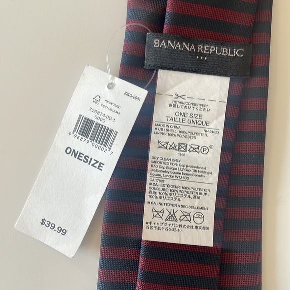 Banana Republic Burgundy and Navy Striped Men’s Necktie New with Tags - Picture 4 of 6